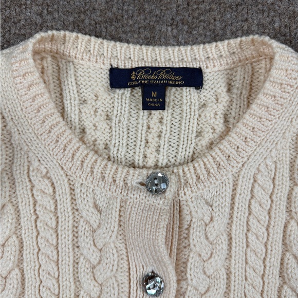 Brooks Brothers Cream Wool Blend Cableknit Cardigan Button Up Sweater Women’s M - Picture 3 of 15